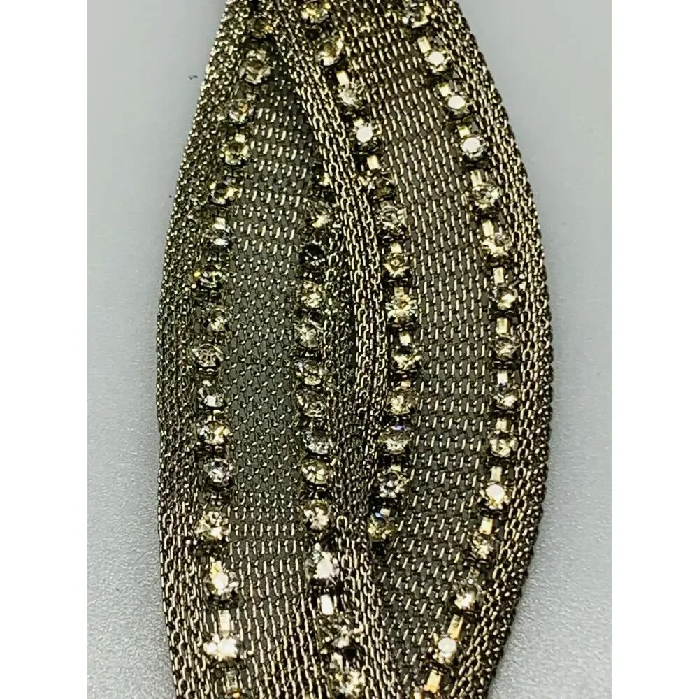 Silver Metal Mesh Bracelet with Rhinestones, Magnetic Clasp
